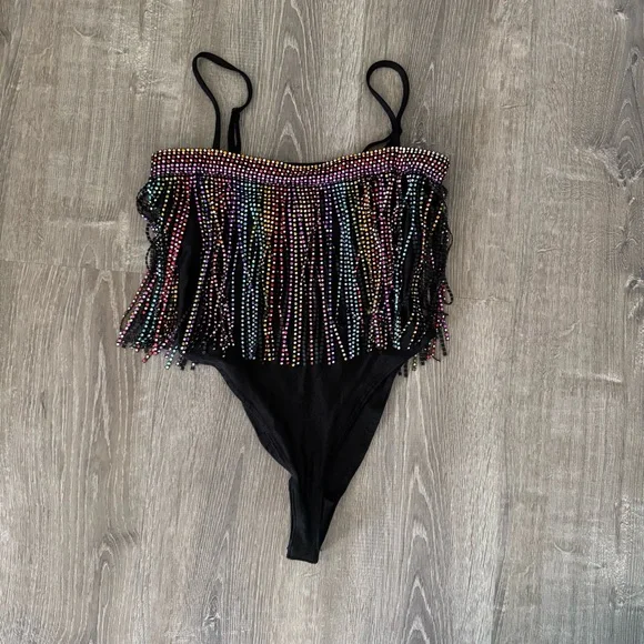 ***BRAND NEW*** Multicolor Rainbow Beaded Fringe Top - Picture 5 of 6